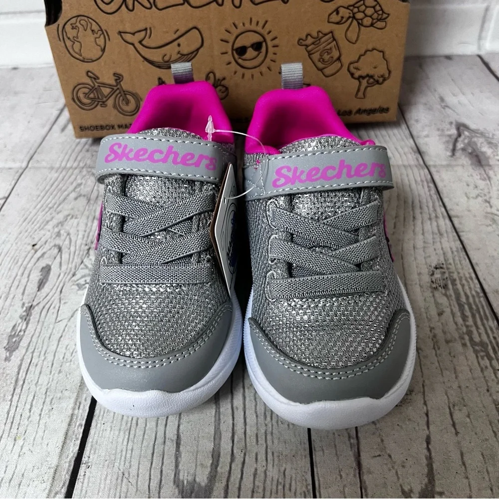 Girl Sz 7 Skechers Toddler Easy Peasy 302885N Gray Pink Silver Washable Sneaker